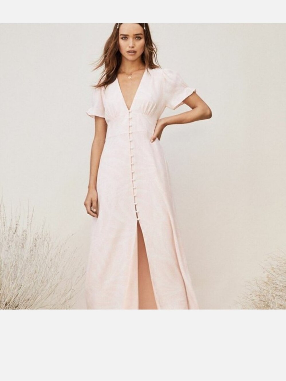 Elegant Light Pink Button-Front Maxi Dress